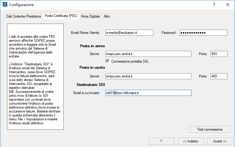 parametri email pec